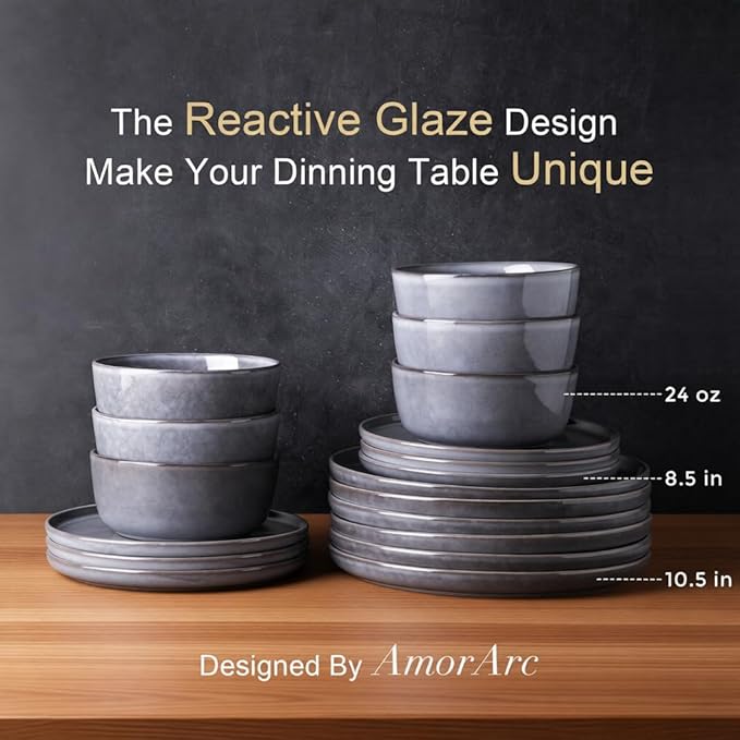 AmorArc Stoneware Dinnerware Sets,Round Reactive Glaze Ceramic Plates and Bowls Set,Highly Chip and Crack Resistant | Dishwasher & Microwave Safe Dishes,Service for 4 (12pc)