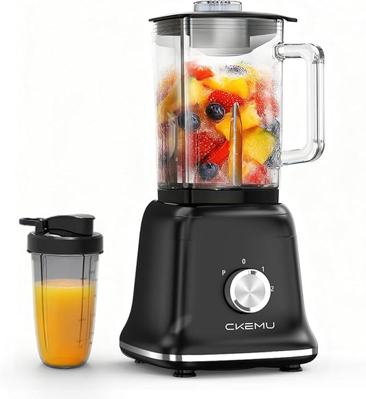 Professional Blender For Smoothies, 58 Oz Glass Jar, Glass Blender Including Puree & Crush Ice Functions, 750 Watts (Black)