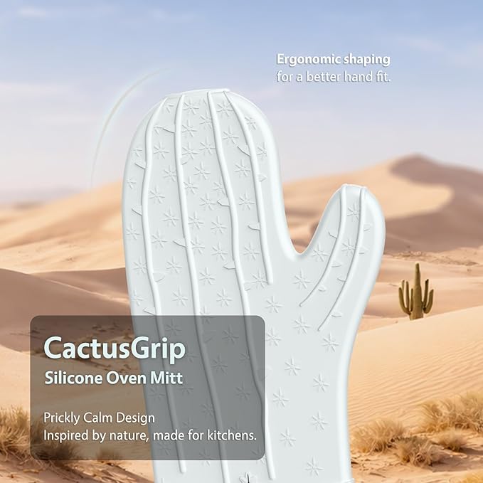 UMIRRO Cactus Silicone Oven Mitt 2-Pack Set, Heat Resistant, Non-Slip Grip for Kitchen Use, Safe for Cooking Baking & Grilling, Cute Kitchen Accessories, 13", Mint Green