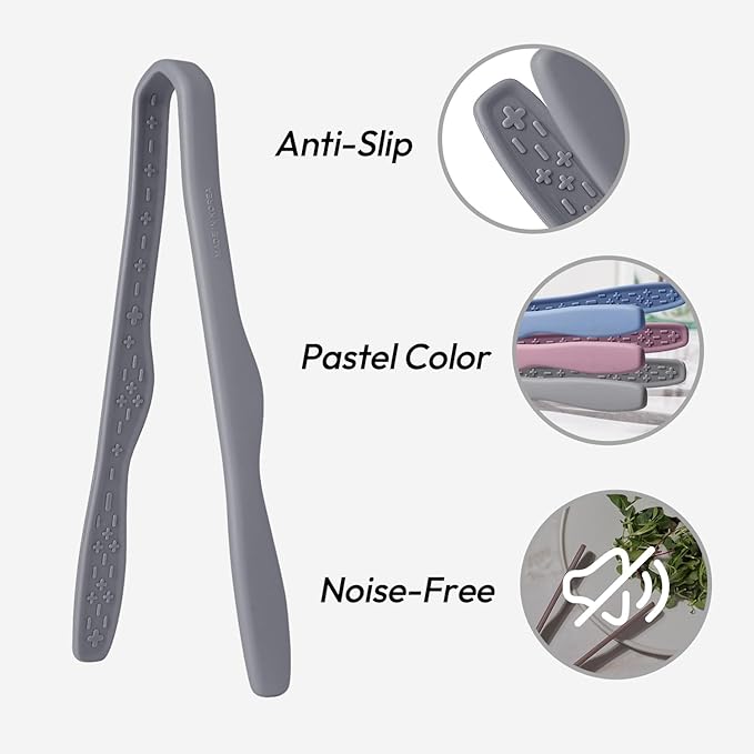 carrotez 2 Pack Mini Silicone Toaster Tongs, Anti-Slip,Non-Scratch mini tongs 7inch silicone tongs - Modern Grey
