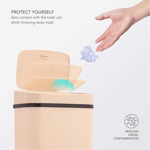Touchless Motion Sensor Trash Can with Sealing Lid Automatic Soft Close Silent Bathroom Kitchen Office Waste Bin Narrow Rectangular ABS Hands Free Smart Home Garbage Container (Cream)
