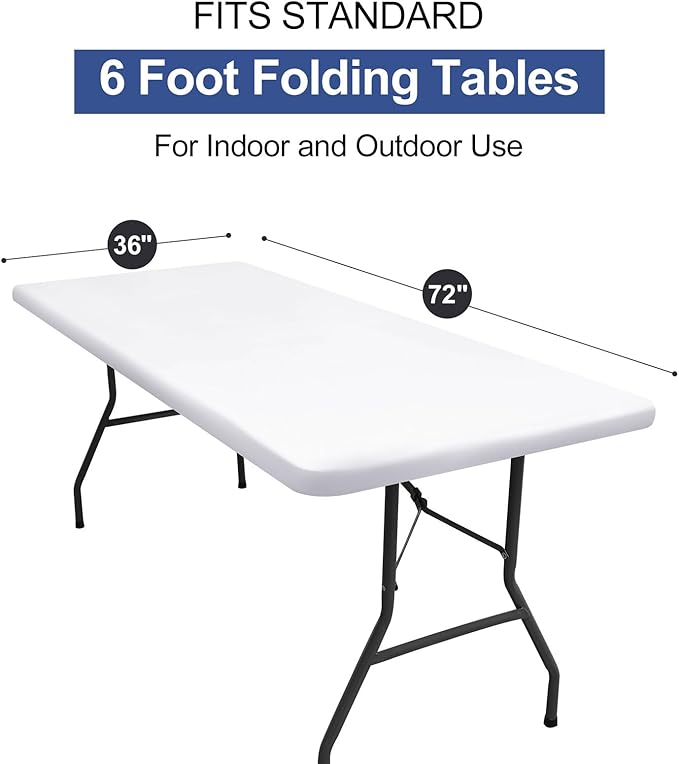 homing Rectangle Table Cloth Cover, Waterproof Polyester Elastic Fitted Tablecloth, Fits for 6 Foot Folding Tables, Washable Table Protector for Picnic, Camping, Outdoor (White, 36" x 72")