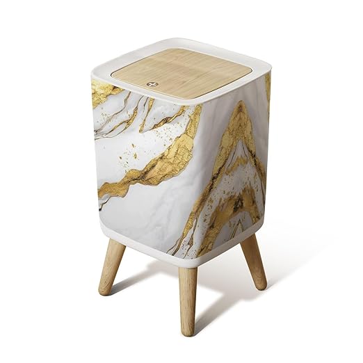 Small Trash Can with Lid Luxury White Gold Marble texture Panoramic Marbling texture for Wastebasket with Press Cover Dog Proof Garbage Can Waste Bin for Kitchen Bathroom Nursery 2.6 Gallon
