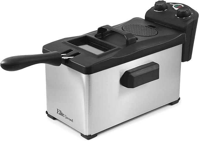 Elite Gourmet EDF-3500# Electric Immersion Deep Fryer. Removable Basket, Timer Control Adjustable Temperature, Lid with Viewing Window and Odor Free Filter
