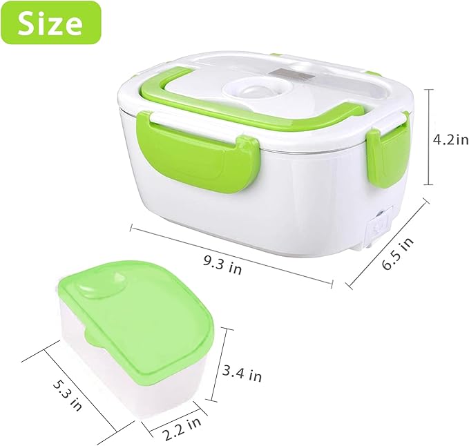 Electric Lunch Box 2 In 1 Food Heater 12V 24V 110V Portable Food Warmer for Car and Home Removable Stainless Steel Heated Bento Box (Green)