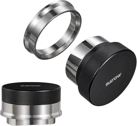 MATOW 2 in 1 Design Gravity Distributor and Magnetic Dosing Funnel Combo, 58.5mm Adaptive Espresso Distributor and Stainless Steel Dosing Ring Set Fits All 58mm Portafilter