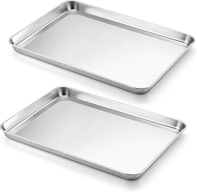 Onader Baking Cookie Sheet Set, 20 x 14 Inch Stainless Steel Large Baking Sheet Pan, 1 Inch Deep Metal Oven Pan Tray for Oven, Easy Clean & Dishwasher Safe, 2-Pack