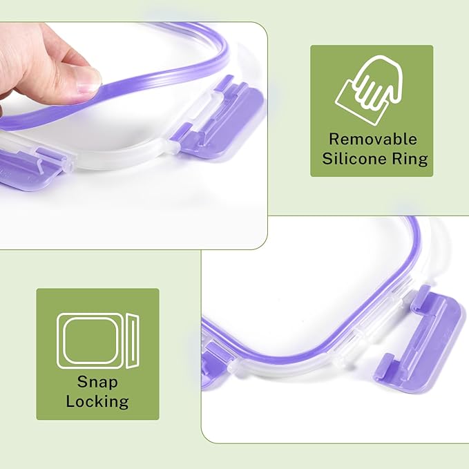 HOMBERKING 8 Pack Glass Food Storage Containers with Lids, Meal Prep Containers, Airtight Bento Boxes with Leak Proof Locking for Microwave, Oven, Freezer and Dishwasher, BPA Free, 5-35oz, purple