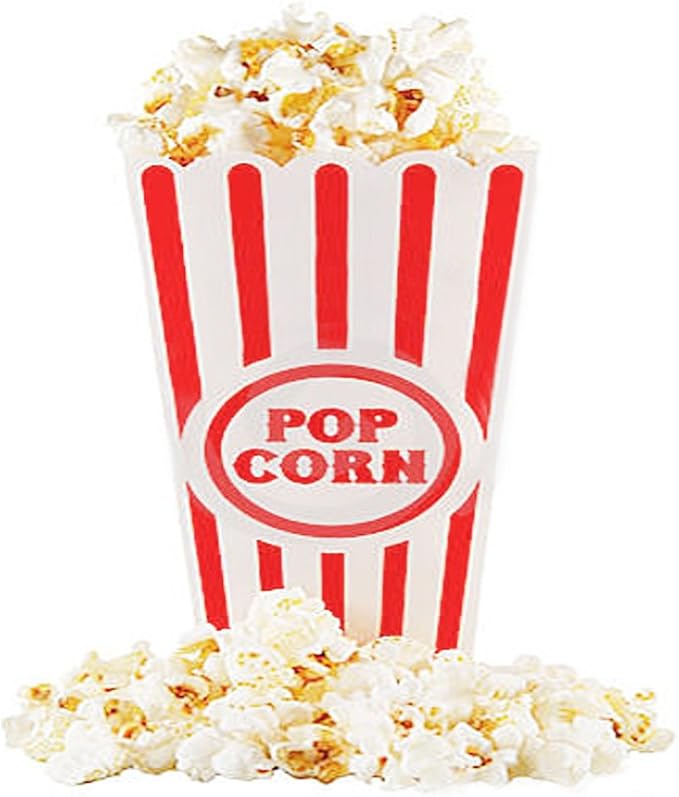 NOVELTY PLACE Plastic Red & White Striped Classic Popcorn Containers for Movie Night - 7.8" Tall x 3.8" Square (8 Pack)