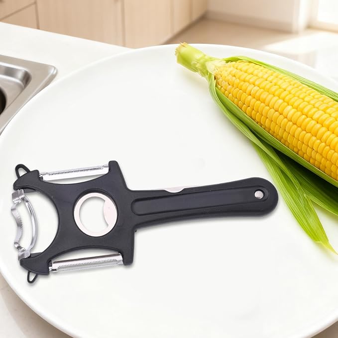 2pcs 6-in-1 Corn Stripper, Multi-Function Shucker Vegetable Fruit Peeler Potato Grater Cutter All-in-One Kitchen Grater Tool for Home Restaurant & Outdoor Use Sheller (Black)