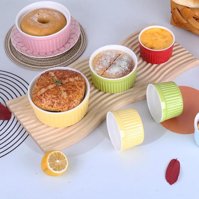 Ramekins 4oz,Creme Brulee Ramekins and Souffle Dishes,Porcelain Oven Safe Baking Bowls,Pudding Cups,Dipping bowl,Set of 6,Color
