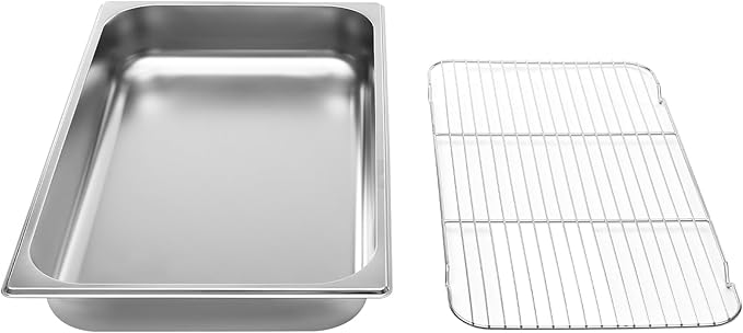 DYNAMI Stainless Steel Baking Pan with Cooling Rack,21x13.2x2.5in Stainless Steel Deep Roasting Pan with Grill,Rectangular Large Bakeware Multipurpose Cooking Sheet Pan