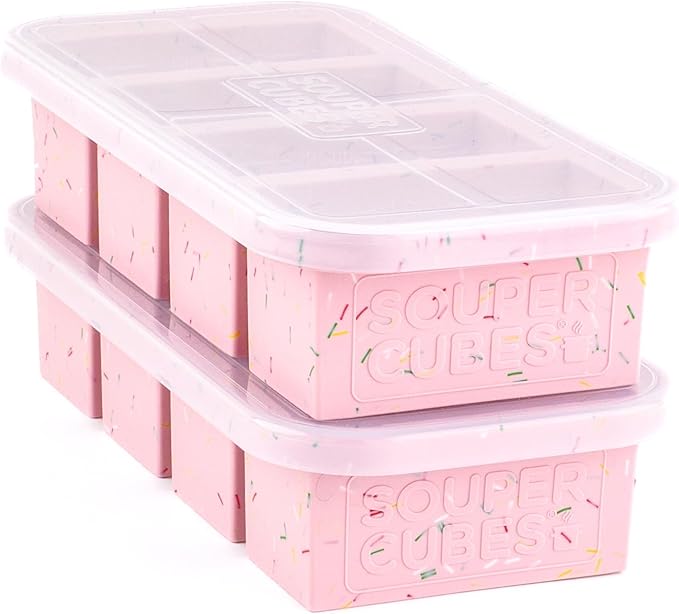 Souper Cubes 1 Cup Silicone Freezer Tray with Lids, Perfect for Storing Broth, Leftovers, Rice, Sauce and More, Silicone Soup Freezer Molds for Meal Prepping - Cotton Candy - 2-Pack