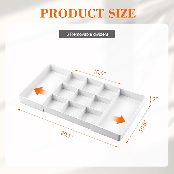 Briwooody 1 Pcs Large Expandable Acrylic Drawer Organizers, Grid Adjustable Drawer, Dividers Organizer for Desk, Makeup, Jewelry, Office, Kitchen Supplies (White,11 Compartments)