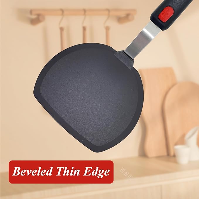 Silicone Spatula Turner, Wide Pancake Spatulas for Nonstick Cookware Pan, Heat Resistant 600°F, Thin Flexible Cooking Spatula for Kitchen Use, Flipper for Omelette Egg Fish, Dishwasher Safe, Black