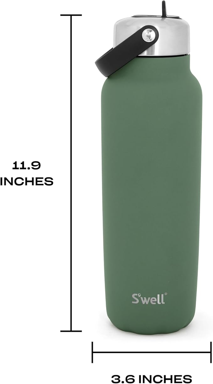 S'well Recycled Stainless Steel Explorer with Flip Straw Lid and Handle, 40oz, Green Jasper, Triple Layered Vacuum Insulated Containers Keeps Drinks Cold for 54 Hours and Hot for 12