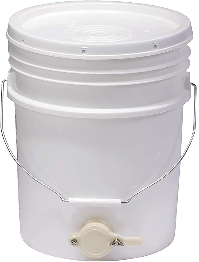 Little Giant 5 Gallon BKT5 Plastic Honey Extractor Bucket with Tight Fitting Lid and Honey Gate Tool for Beekeeping Harvesting, White (3 Pack)