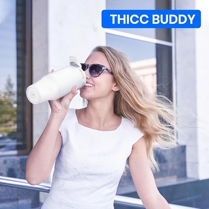 Frost Buddy Thicc Buddy - 16 oz Stainless Steel Vacuum Insulated Tumbler with Lid and Straw for Water - Travel Mug Cupholder Friendly - Gifts for Women Men Him Her (Emerald Elegance)