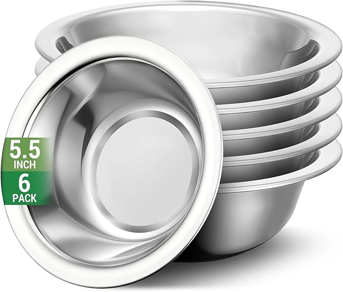 304(18/8) Stainless Steel Mixing Bowls for Kitchen, 6 Pack 5.5" Small Metal Mixing Cooking Bowls Set Stackable for Baking Serving Cooking Food Prep Storage Dishwasher Safe Lightweight
