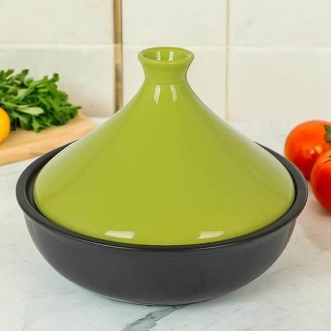 Tagine Pot Moroccan for Cooking High-Quality Ceramic Clay Tajine Pot for Even Heat Distribution Casserole with Tapered Lid(Red with handle)