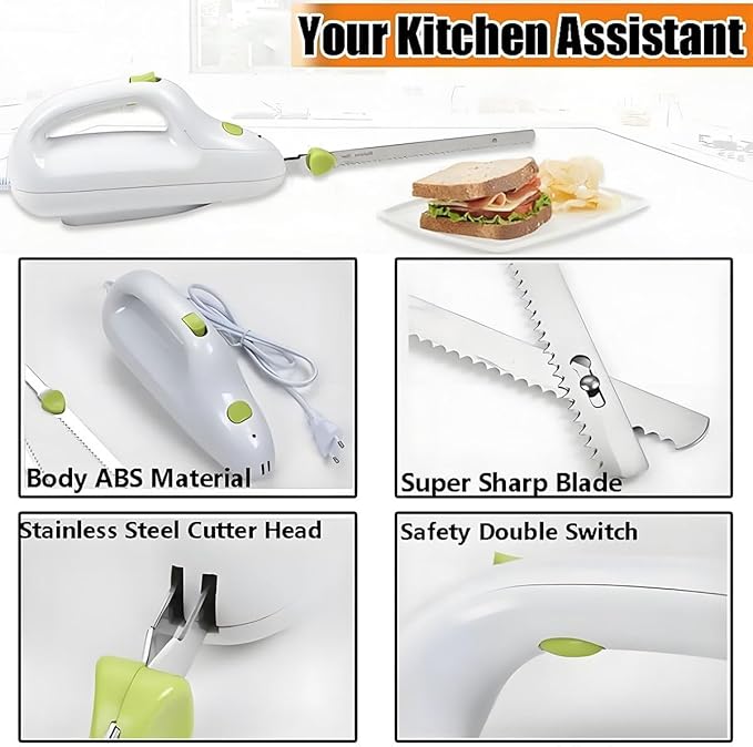 Electric Bread Knife Carving Knife,Cordless Rechargeable Bread Cutter & Meat Slicer with 2pcs 8inch Stainless Steel Blades,Safety Lock Switch, for Families, Meat, Bread, Cheese