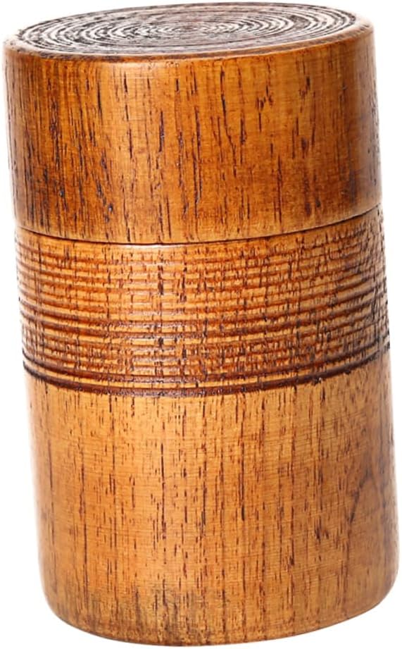 BESTOYARD Wooden Tea Canister with Sealed Lid Classical Chinese Style Round Wood Container for Tea Storage and Dry Food Organizer 4.72X2.95X2.95 Inches Ideal for Home Restaurant and House