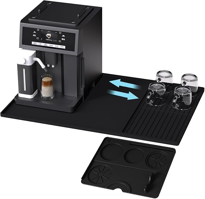 3-Pack Silicone Coffee Mat Set, 24" x 16" Coffee Bar Mat for Countertop with Separable Small Drying Mat and Espresso Tamping Mat, Fit Under Coffee Maker Espresso Machine, Black