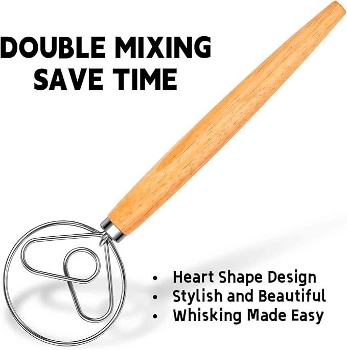 TEEVEA Danish Dough Whisk for Sourdough, Wood Handle & Stainless Steel
