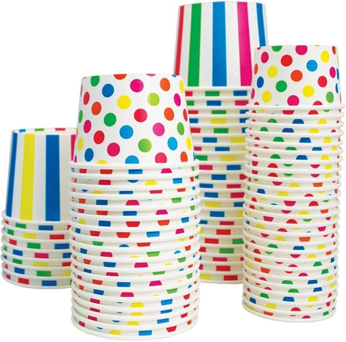 UNIQ 1000-Count 4 oz Polka Dot Paper Ice Cream Cups Rainbow | Dessert Bowls in Multiple Colors & Sizes Frozen Dessert Supplies