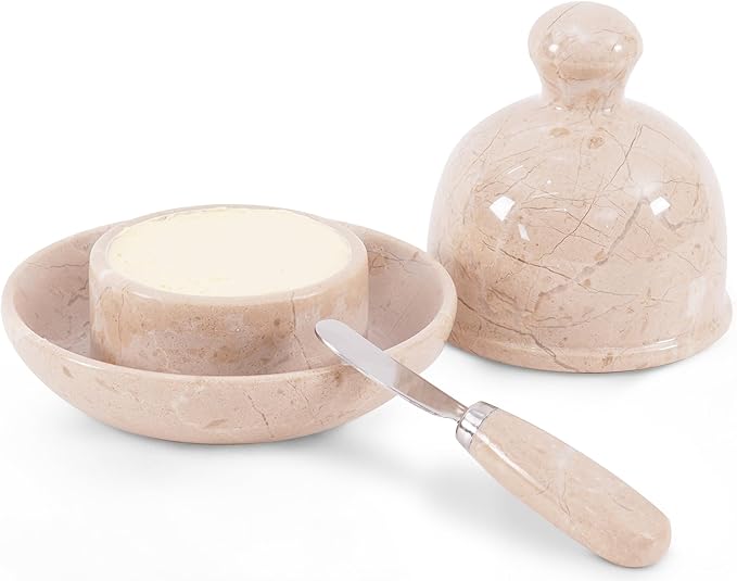 Radicaln Marble Butter Dish With Lid 6" Inches Verona Handmade Butter Spreader for Bread, Butter Crock For Counter With Water French Butter, Farmhouse Kitchen Décor