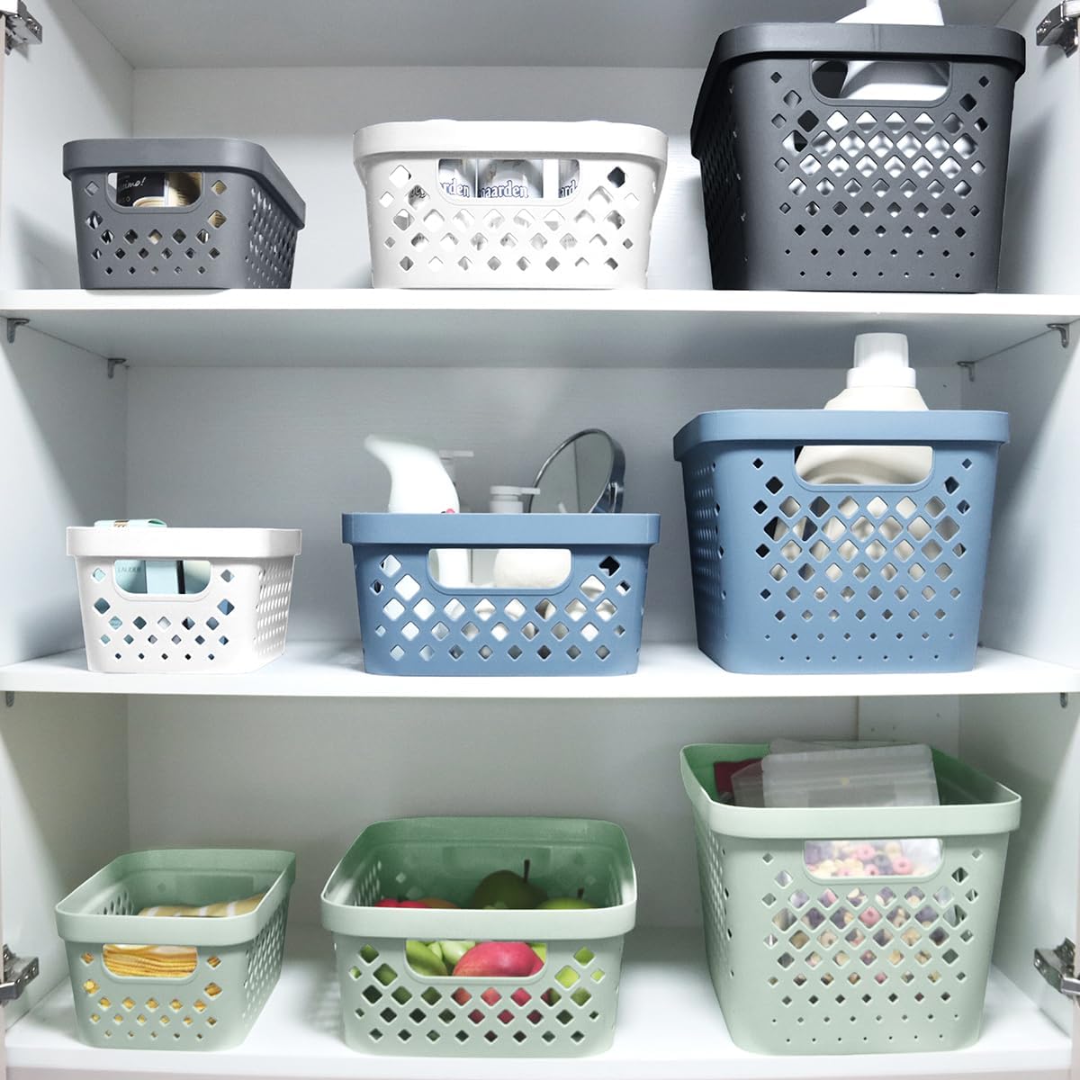 Glad Plastic Storage Basket Set, Value Pack of 6 | Open Storage Bins for Shelves, Bathroom, Pantry, Closet | Nesting Organizer Boxes with Handles, 4 Gallon, Marina Blue