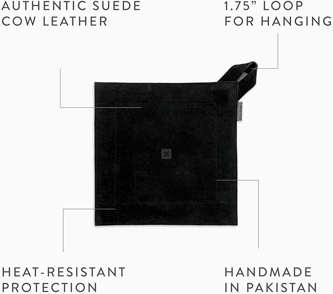 Barebones Leather Pot Holder - Hot Pad Outdoor Kitchen Accessories, Cast Iron Pan Handle Cover, (Black)