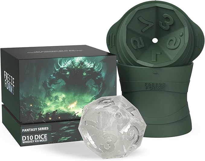 Ultimate D10 Dice Shaped Jumbo Ice Cube Mold for DND/TTRPG Fans - Large Silicone, Easy Fill & Release for Whiskey, Cocktails, Juice - Perfect Gamer Gift & Fantasy D&D Essential