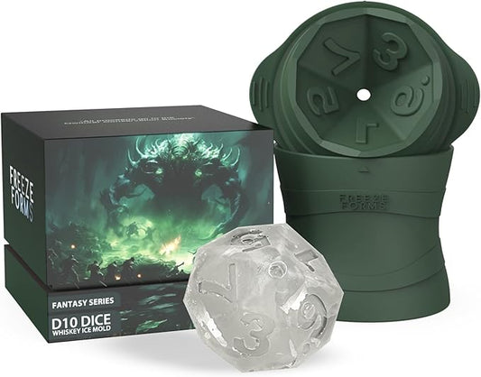 Ultimate D10 Dice Shaped Jumbo Ice Cube Mold for DND/TTRPG Fans - Large Silicone, Easy Fill & Release for Whiskey, Cocktails, Juice - Perfect Gamer Gift & Fantasy D&D Essential