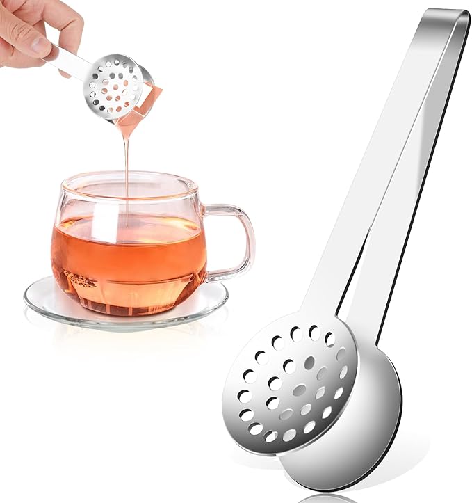 Tea Bag Squeezer, Stainless Steel Tea Bag Squeezer Tongs, Teabag Filter, Dispenser Accessories for Teas Drinkers, Durable Round Strainer Gripper Picker