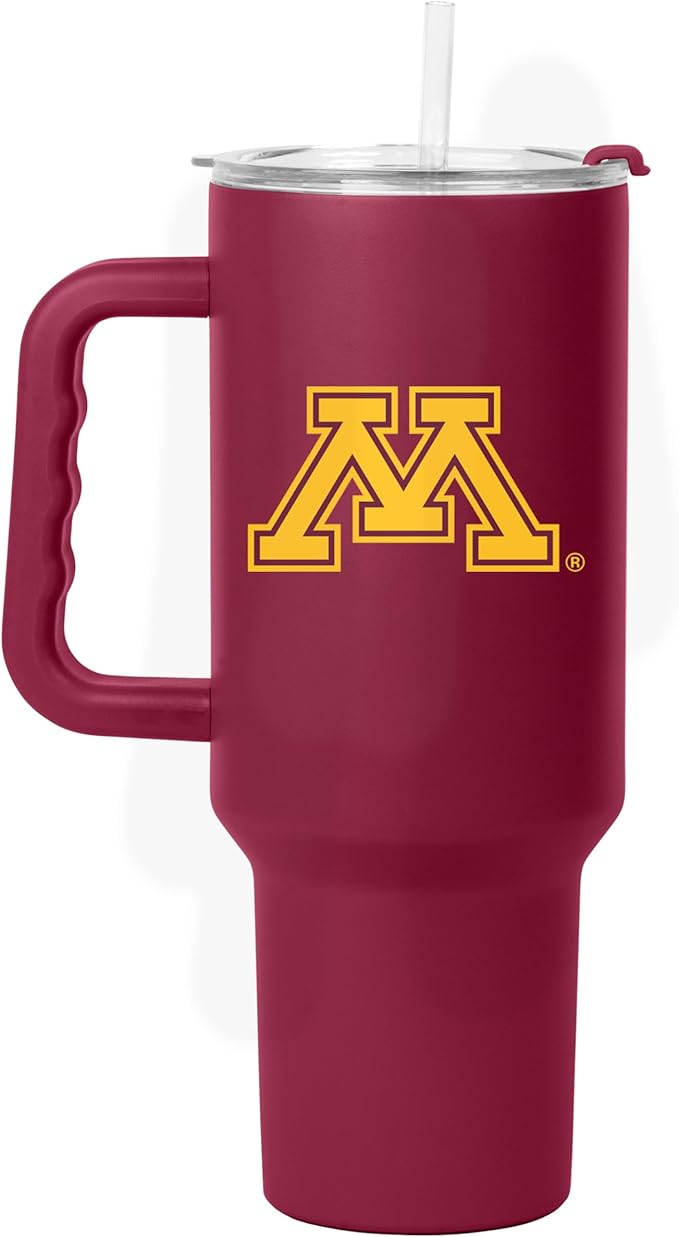 Logo Brands NCAA 40 oz Tumbler with Handle -Stainless Steel Insulated Travel Tumbler with Straw Lid – Powder Coated, Leak-Resistant, Keeps Drinks Hot/Cold – Great for Tailgating, or Everyday Use