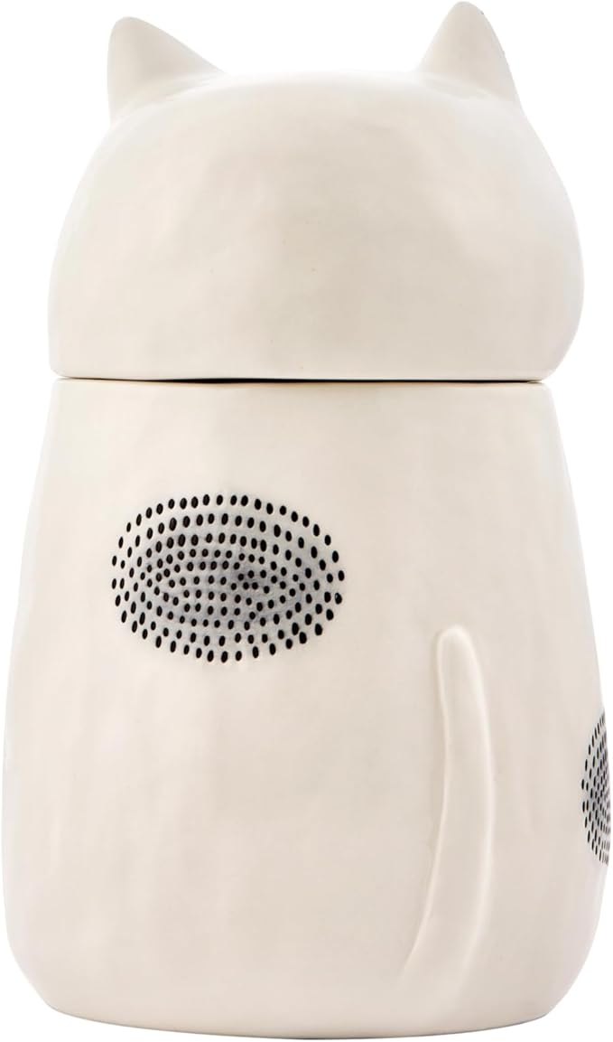 Bico Cartoon Cat Handpainted Stoneware Air Tight White 10.2 inch Cookie Jar, Dishwasher Safe, for storing Cookie, Candy, Coffee