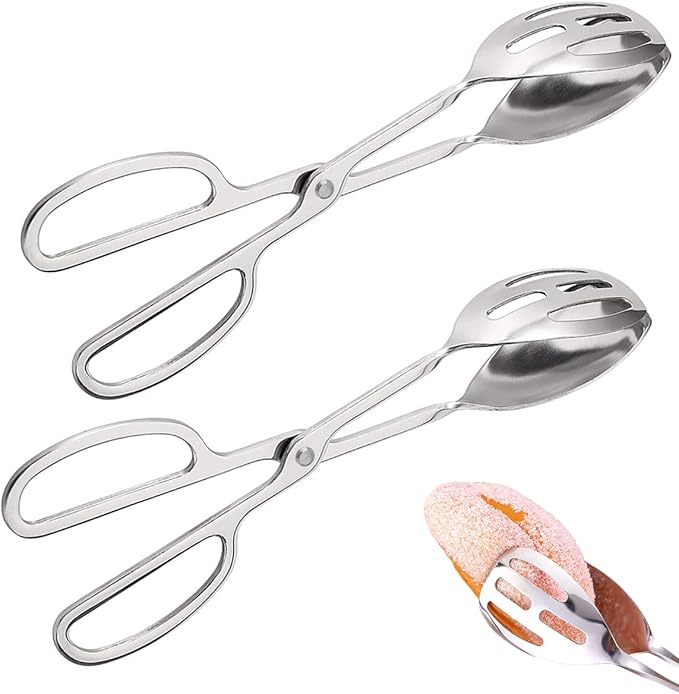 2 Pieces Buffet Salad Tongs for Kitchen Serving and Cooking, Stainless Steel Food Scissor Tongs, Catering Utensil for Bread Cake Bake Steak Barbecue (Silver)