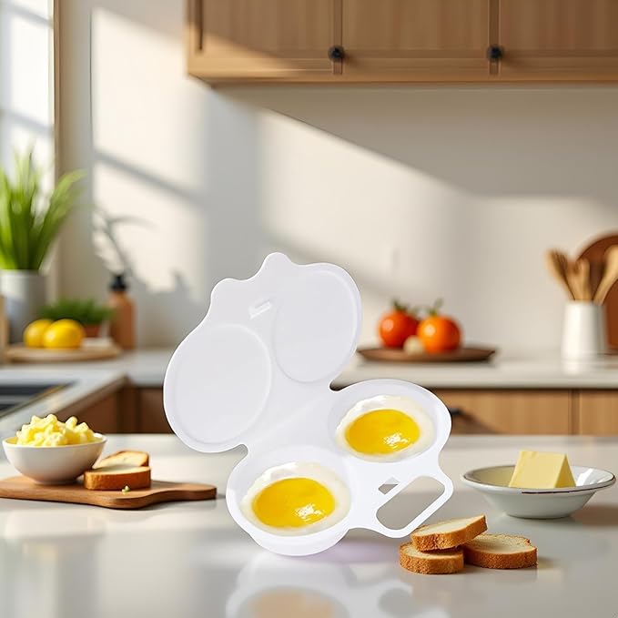 2Pcs White Egg Poacher, Microwave Egg Boiler Poacher, 2 Cavity Nonstick Poached Egg Maker With Lid, Egg Poacher Microwave Egg Cooker, Double Drain Poached Egg Cups Cookware（13 * 5cm）
