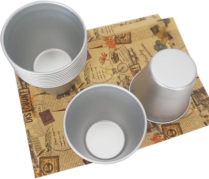 Large Popover Pans 12 PCS, Individual Aluminium Round Muffin Molds, Pudding Cup, Chocolate Molten Mould, Raspberry Souffle Baking Maker, Brownie Tumbler for Egg Tart, Cake, Size 3.4"x 3.2"