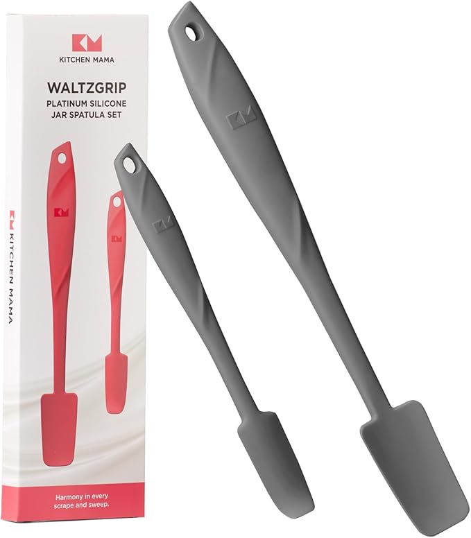 Kitchen Mama WaltzGrip Platinum Silicone Jar and Can Spatula Utensil Set: Heat Resistant, Nonstick Scraper, Scooping, Perfect for Smoothies, Jam, Cream, Butter, Dishwasher Cooking Gadget (Metal Gray)