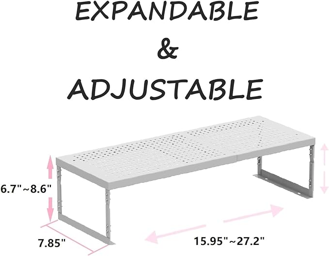 Stackable Expandable Metal Shelf Organizer - Adjustable Wire Storage Rack with Holes for Kitchen, Bathroom, Cabinet, Office - Space Saving, Durable & Sturdy Design（3PACKS/Medium/White