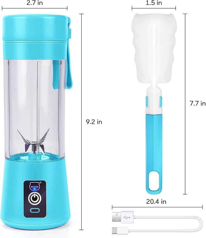 MIAOKE Portable Smoothie Blender, Personal Mini Juice Blender with Six Blades in 3D, USB Rechargeable Juicer Cup for Home/Office/Outdoors (Blue)