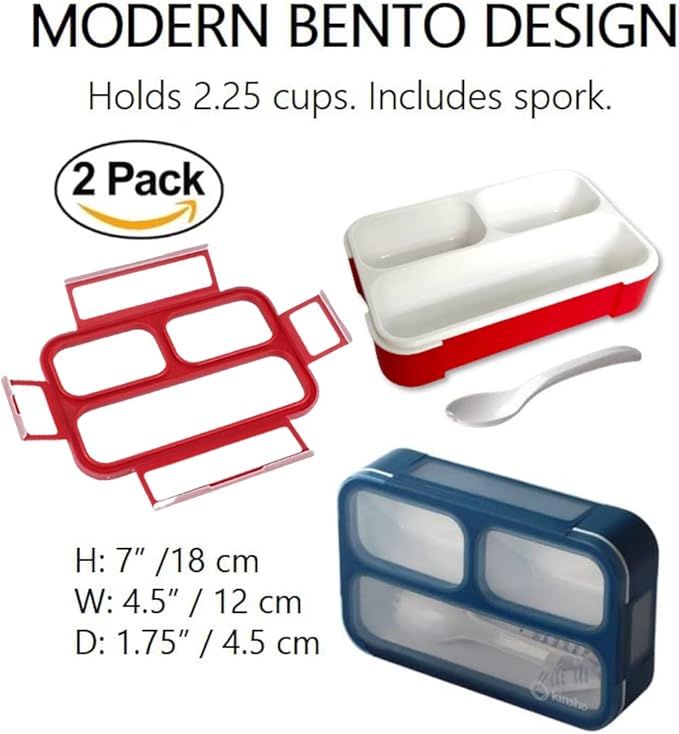 Small Snack Containers for Kids Toddlers - 3 Compartments (Set of 2) - Leak-Proof Boxes with Lids - BPA-Free Plastic Mini Bento Lunch Box - Ideal for School & Daycare, Holds 2 Cups (Red + Navy Blue)