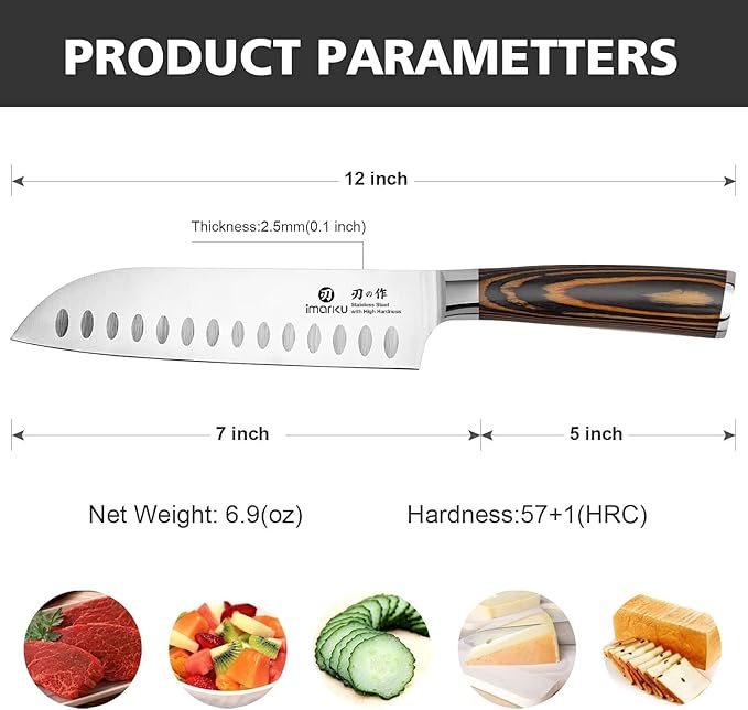 imarku Santoku Knife, 7 inch Kitchen Knife Ultra Sharp Cooking Knife Japanese Chef Knife -High Carbon Stainless Steel - Ergonomic Pakkawood Handle, Gifts for Women/Men, Orange