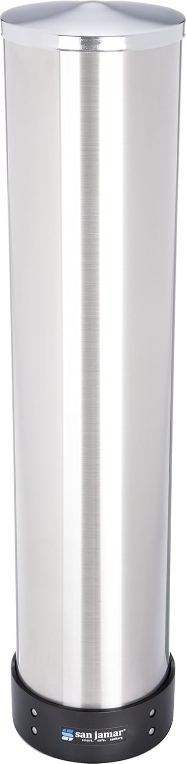 San Jamar Pull-Type Cup Dispenser 32-46 Oz. Cups for Restaurants, Home, and Office, Plastic, 23.5 Inches, Silver, Large