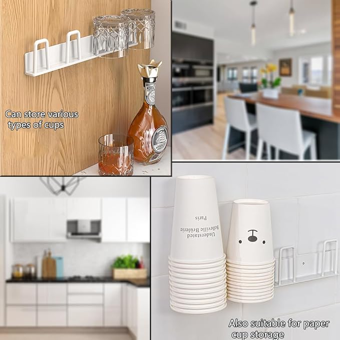 BAIEUEJO 2pcs Cup Holder Wall-Mounted Mug Hook Coffee Cups Holder no Drilling Coffee Mug Rack with 4 Cup Holders Rack for Kitchen/Living Room/Office (White)