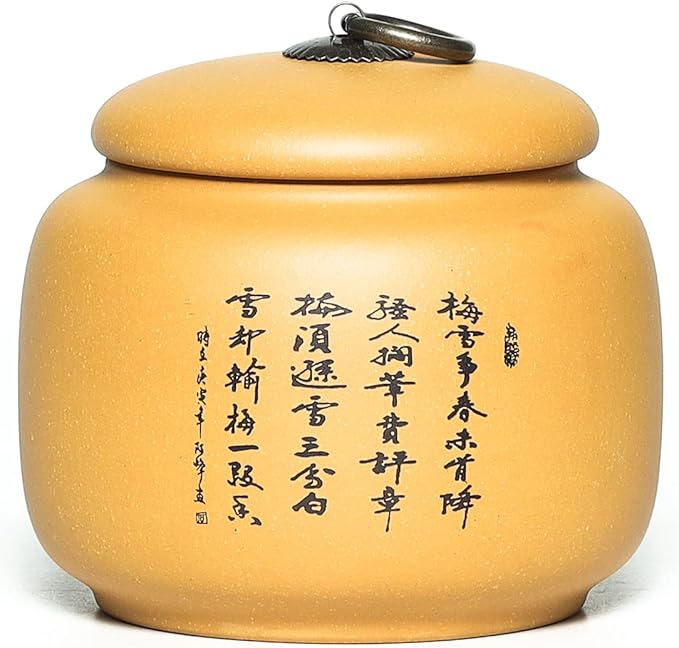 Yixing Clay Jar 17.5 Oz,Zisha Loose Leaf Tea Storage Canister Pot,Keep Bulk Tea Tidy and Fresh -Yellow,Plum