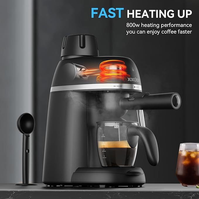 XIXUBX Coffee Machine, 3.5 Bar Espresso & Cappuccino Machine with Steam Wand, Compact Design Coffee Maker for Latte, Safety Lock & Tritan Cups, 800w, Black