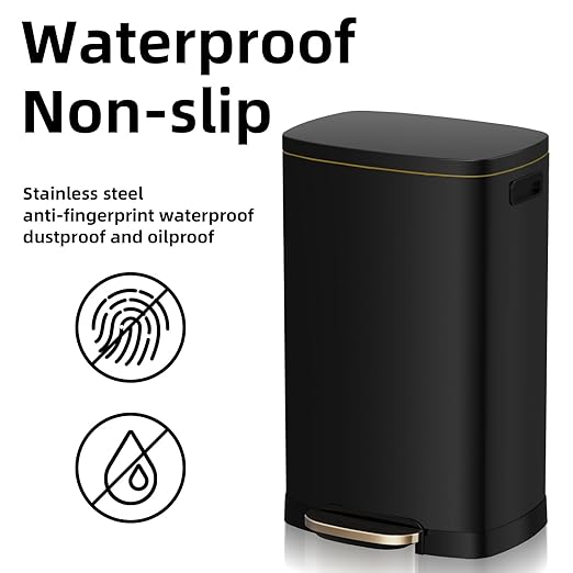 KdbK 13 Gallon Trash Can with Lid, 50L Fingerprint Proof Stainless Steel Kitchen Trash Can with Removable Inner Bucket and Lid Soft Close, Pedal Rubbish Bin for Home Office, Black